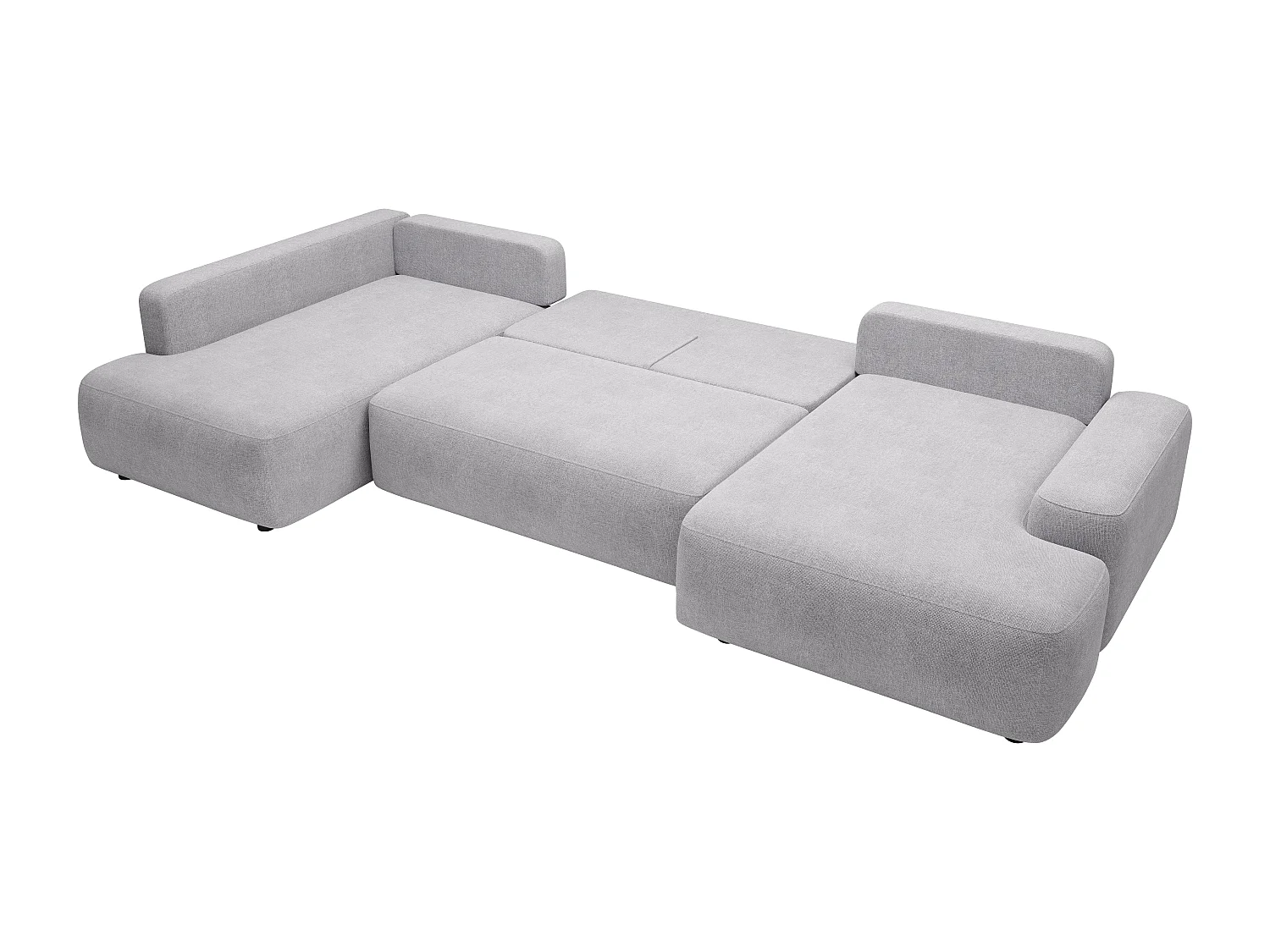 Grand canapé d'angle droit panoramique convertible en tissu texturé gris clair DAVISO