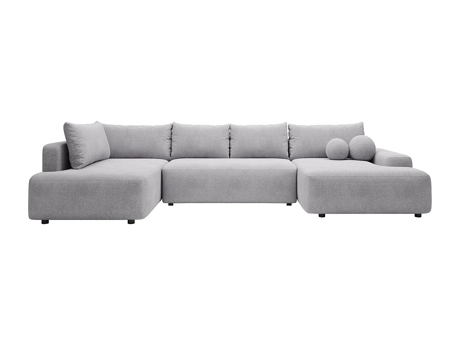 Grand canapé d'angle droit panoramique convertible en tissu texturé gris clair DAVISO