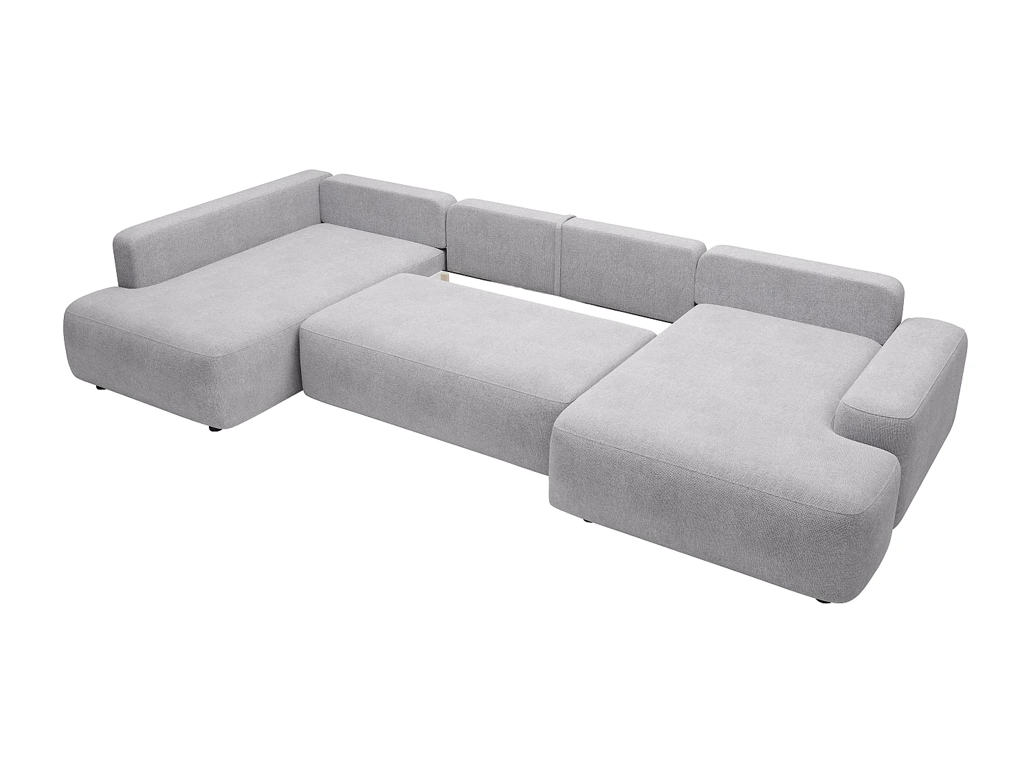 Grand canapé d'angle droit panoramique convertible en tissu texturé gris clair DAVISO