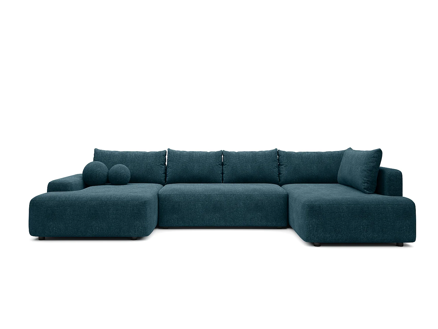 Grand canapé d'angle droit panoramique convertible en tissu texturé bleu DAVISO