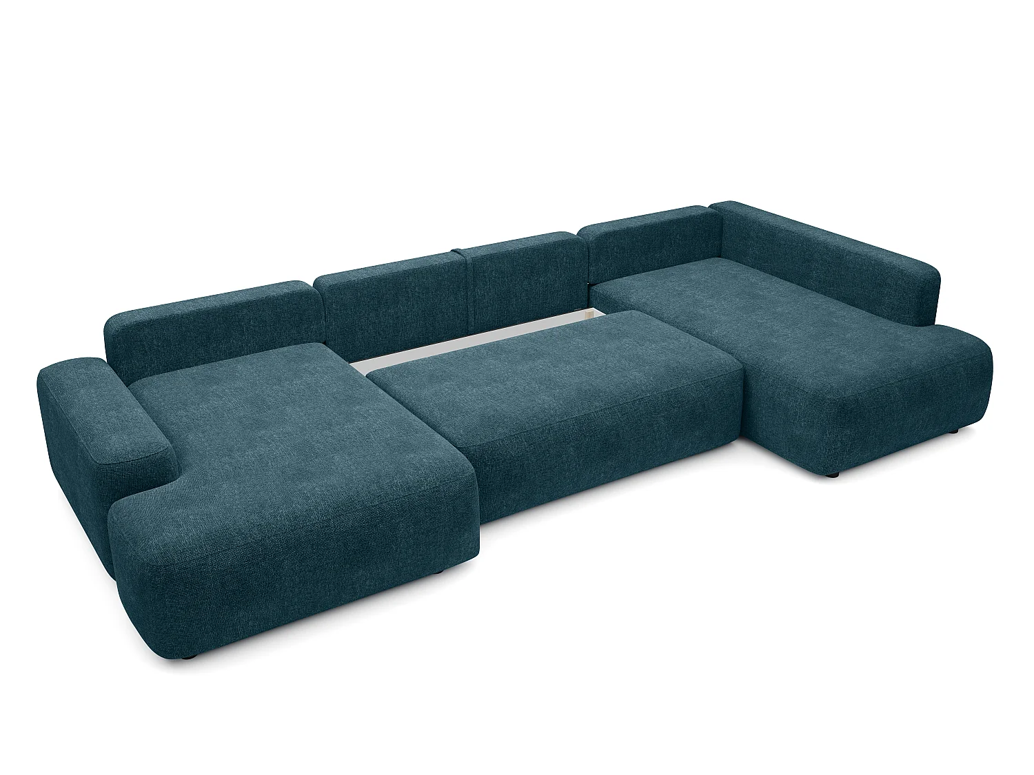 Grand canapé d'angle droit panoramique convertible en tissu texturé bleu DAVISO