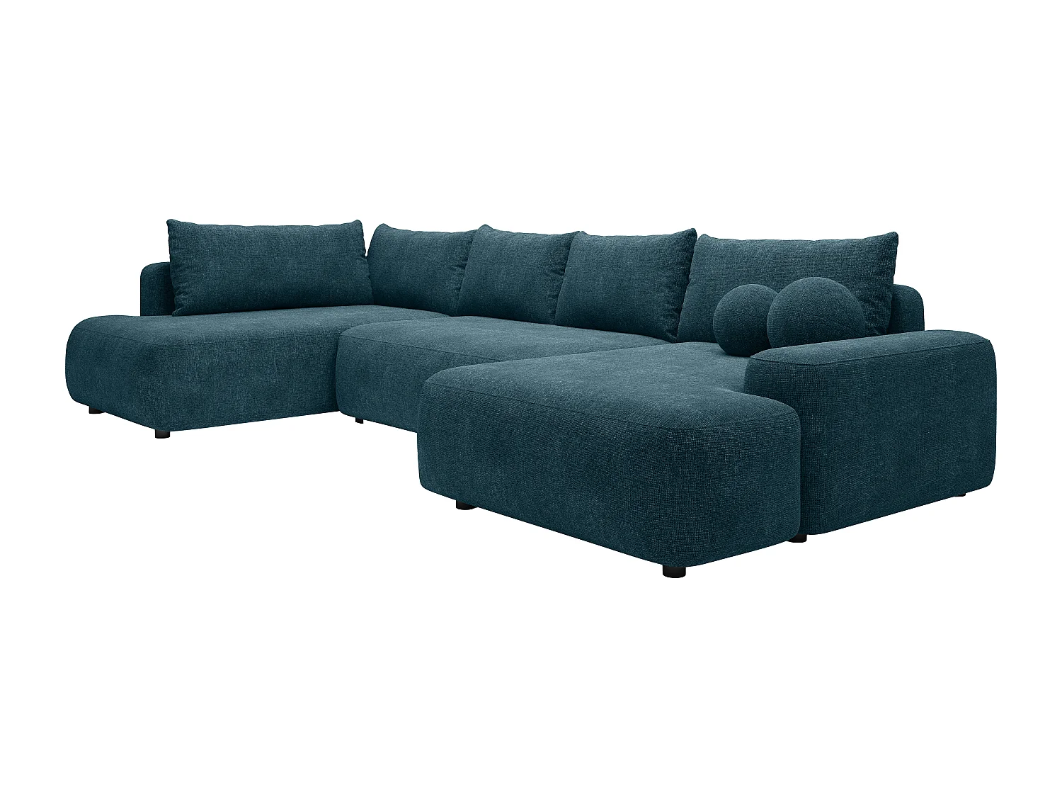 Grand canapé d'angle droit panoramique convertible en tissu texturé bleu DAVISO