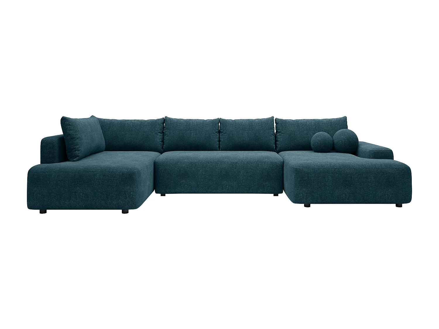 Grand canapé d'angle droit panoramique convertible en tissu texturé bleu DAVISO