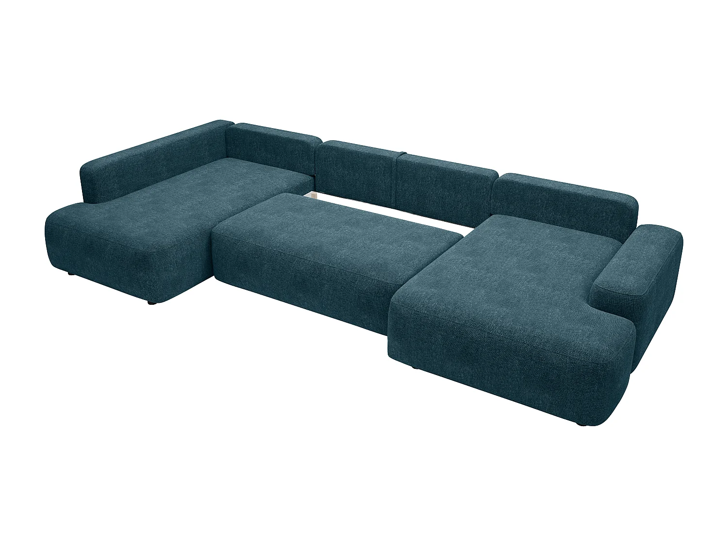 Grand canapé d'angle droit panoramique convertible en tissu texturé bleu DAVISO