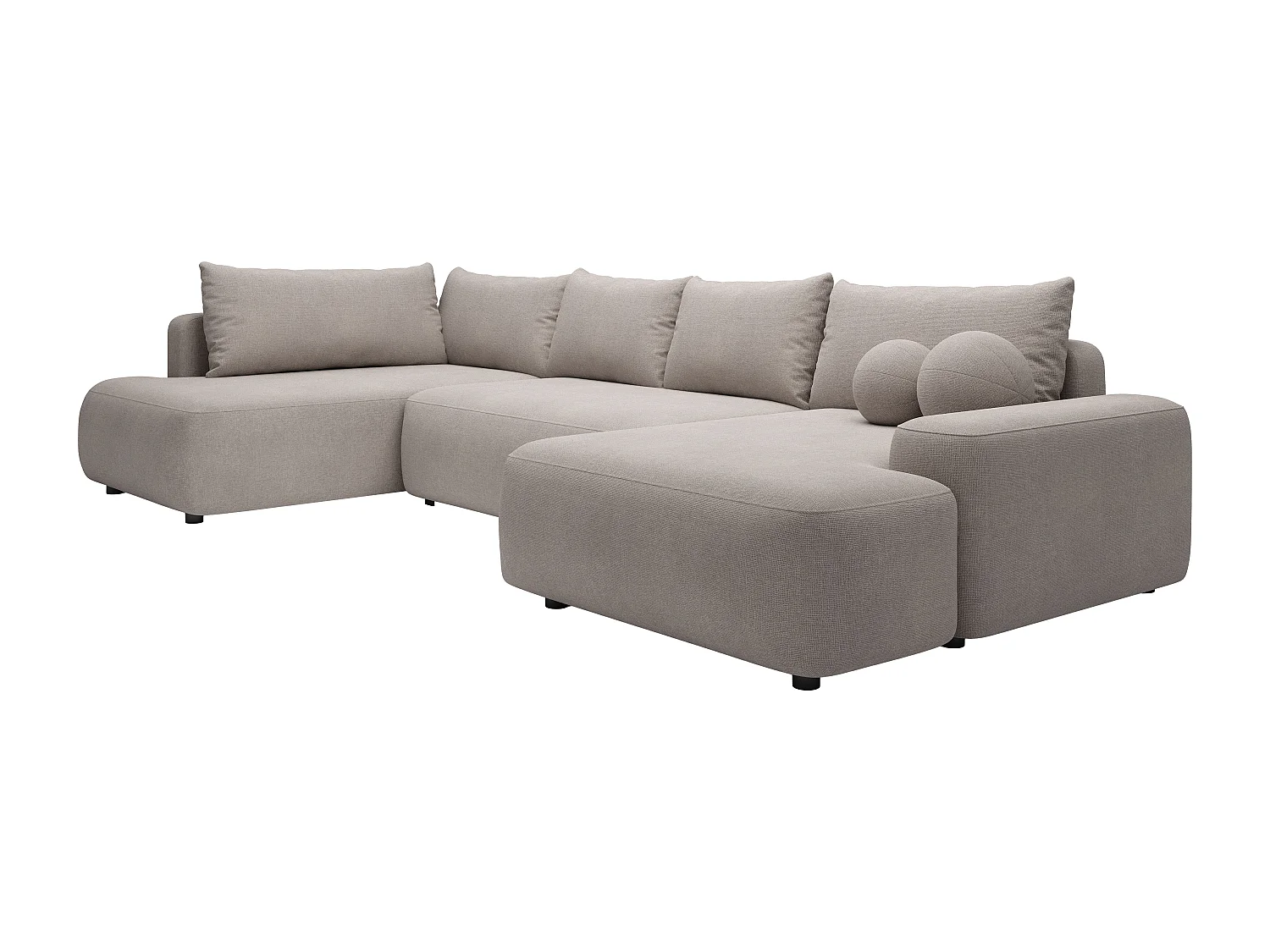 Grand canapé d'angle gauche panoramique convertible en tissu texturé taupe DAVISO