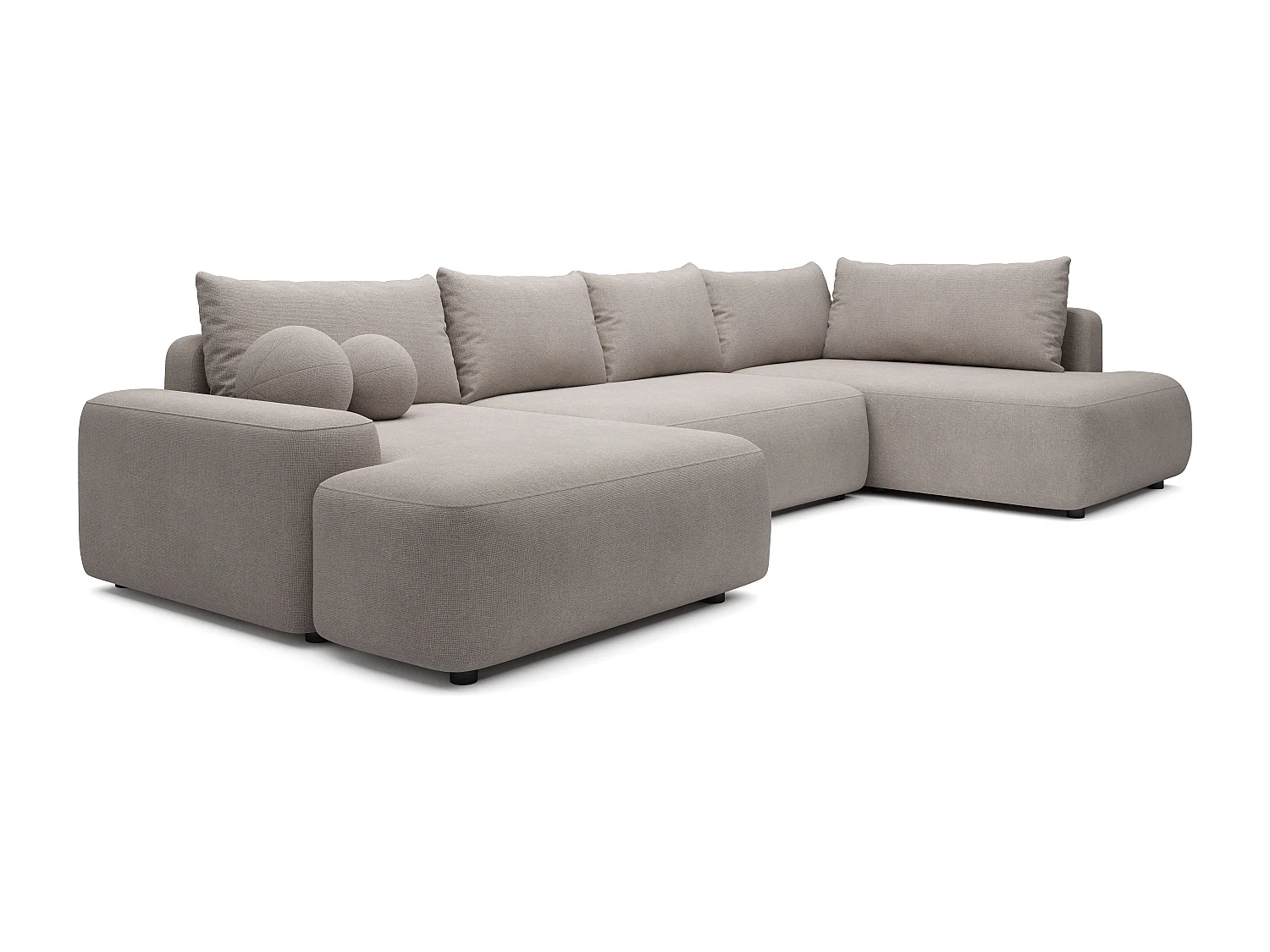 Grand canapé d'angle gauche panoramique convertible en tissu texturé taupe DAVISO