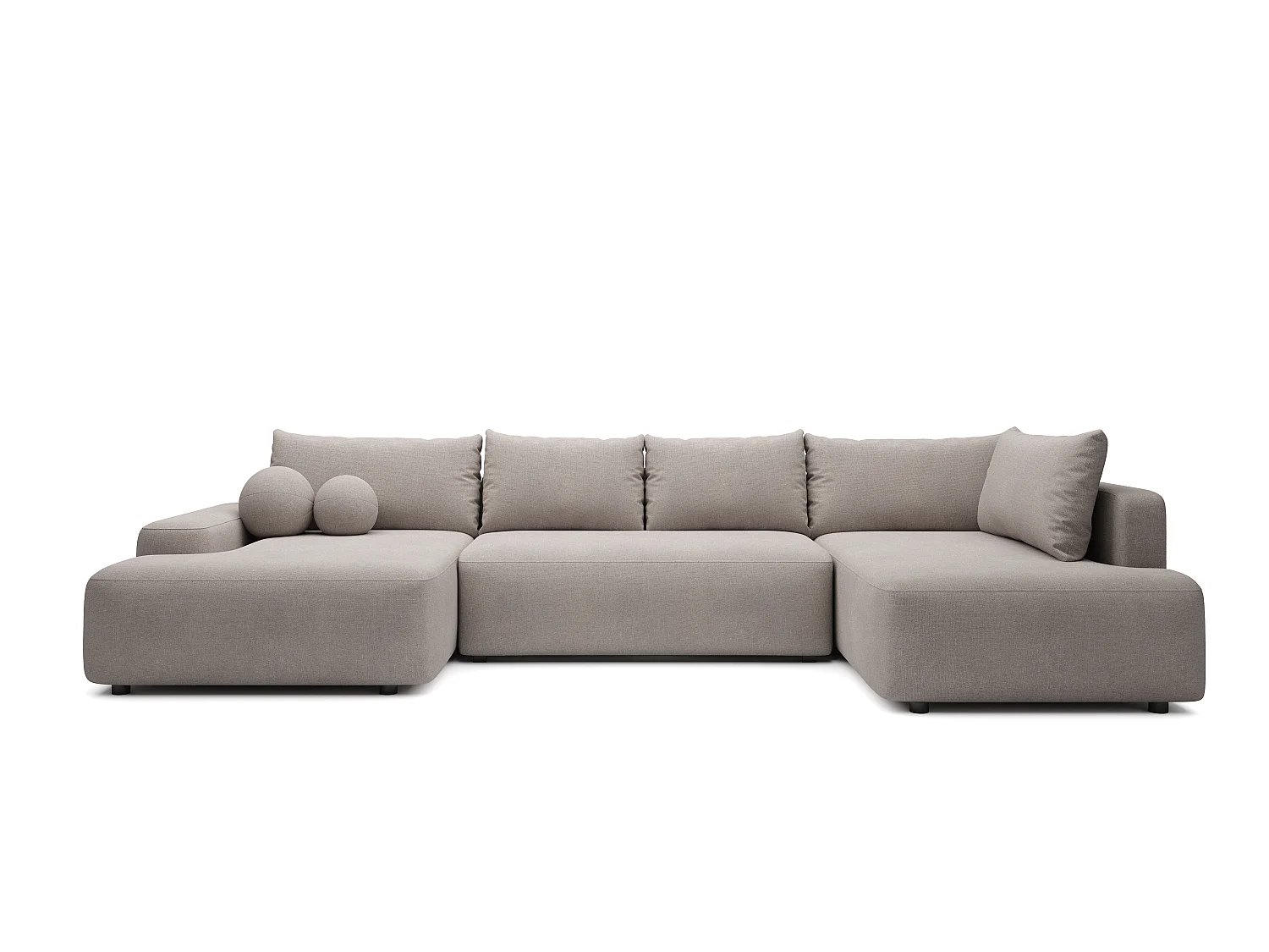 Grand canapé d'angle droit panoramique convertible en tissu texturé taupe DAVISO