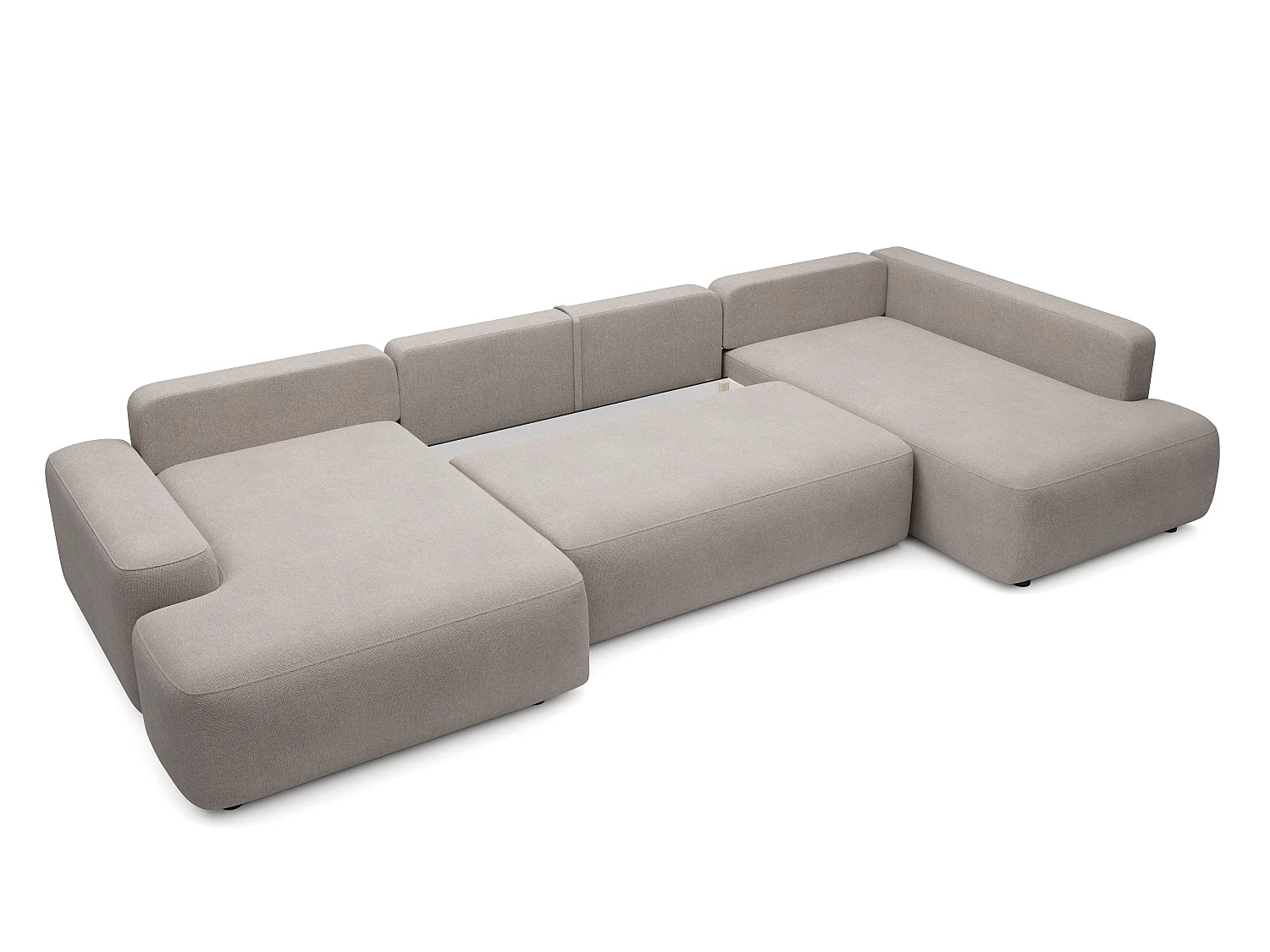 Grand canapé d'angle droit panoramique convertible en tissu texturé taupe DAVISO