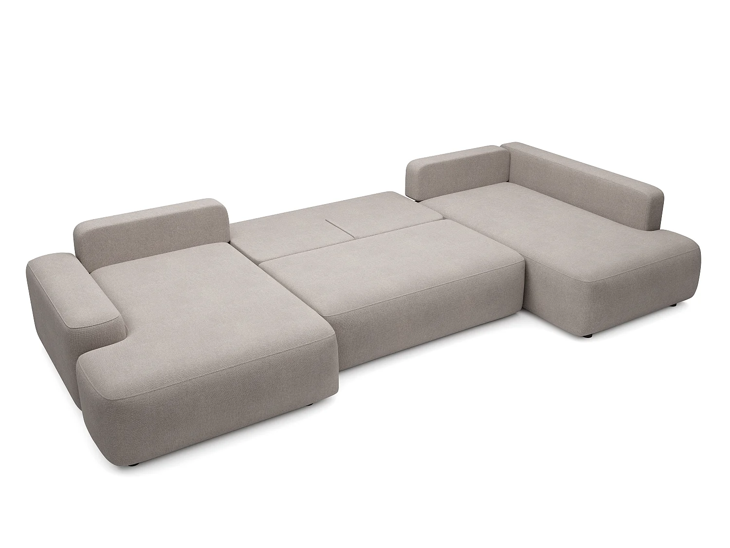 Grand canapé d'angle droit panoramique convertible en tissu texturé taupe DAVISO