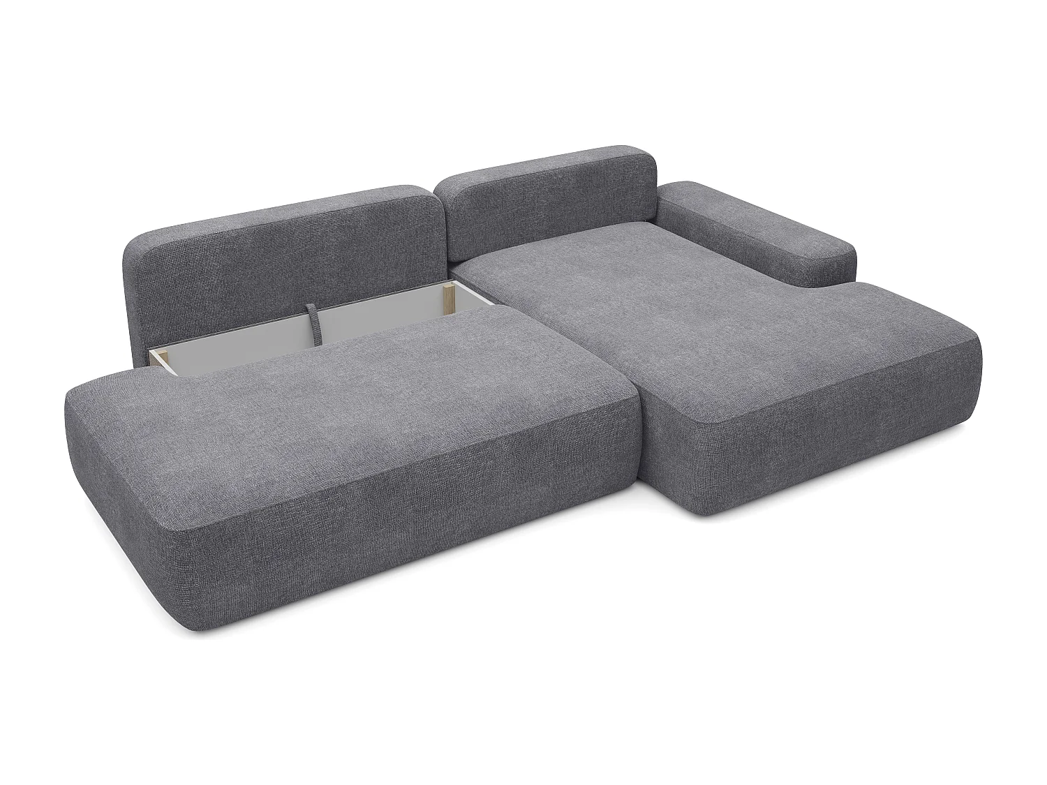 Canapé d'angle droit ouvert convertible en tissu texturé gris anthracite DAVISO
