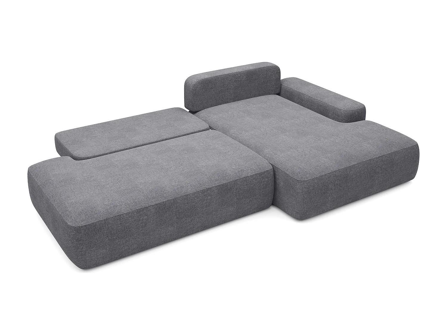 Canapé d'angle droit ouvert convertible en tissu texturé gris anthracite DAVISO
