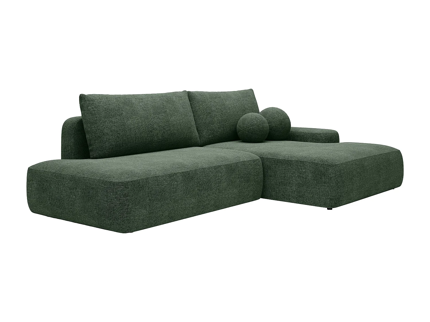 Canapé d'angle droit ouvert convertible en tissu texturé vert sapin DAVISO