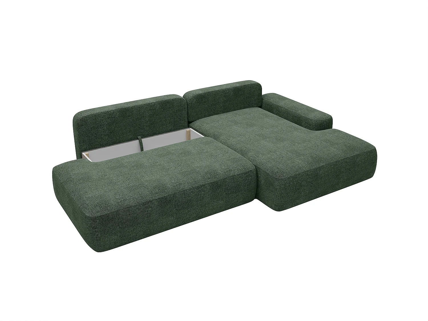 Canapé d'angle droit ouvert convertible en tissu texturé vert sapin DAVISO