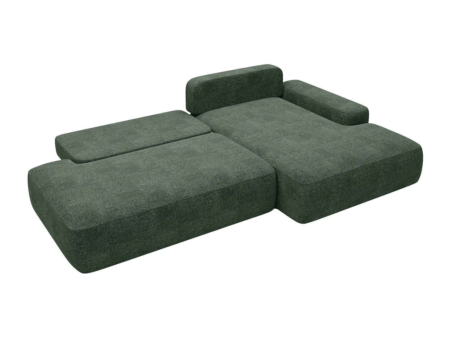 Canapé d'angle droit ouvert convertible en tissu texturé vert sapin DAVISO