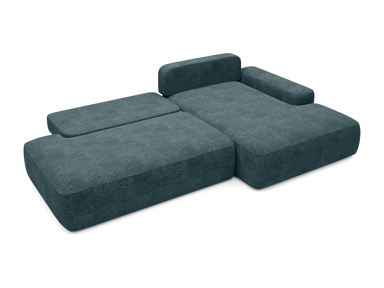 Canapé d'angle droit ouvert convertible en tissu texturé bleu DAVISO