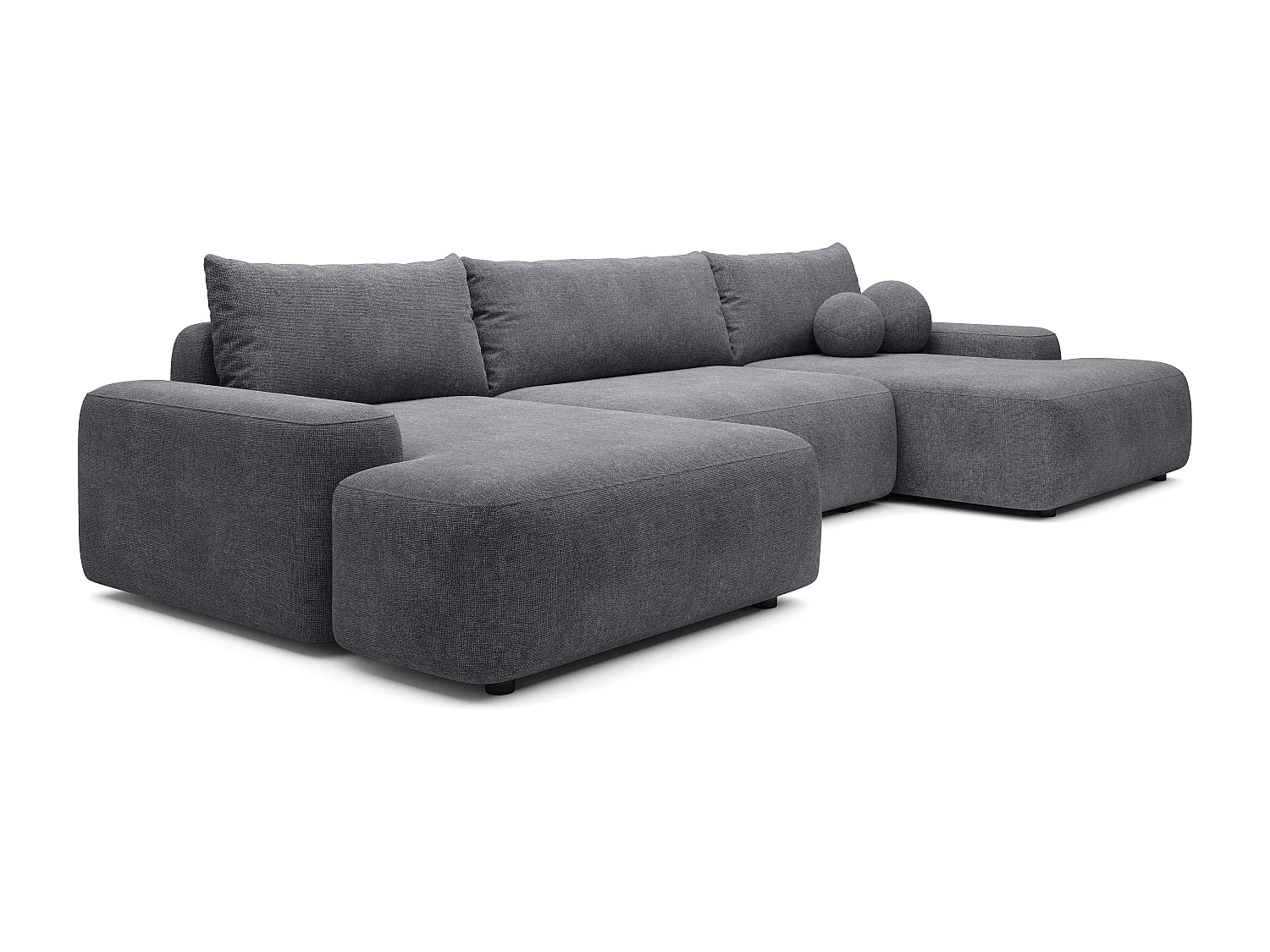 Grand canapé d'angle panoramique convertible en tissu texturé gris anthracite DAVISO