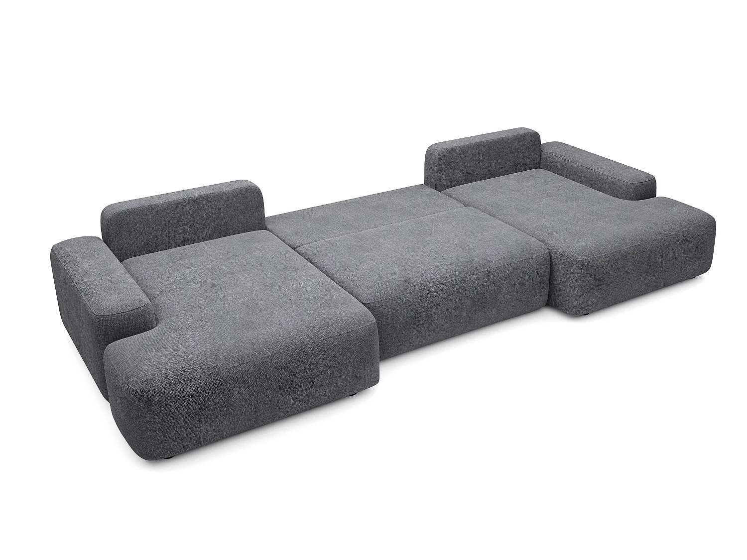 Grand canapé d'angle panoramique convertible en tissu texturé gris anthracite DAVISO