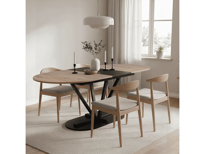 Table à manger extensible L160-200 cm décor chêne et noir VESTER