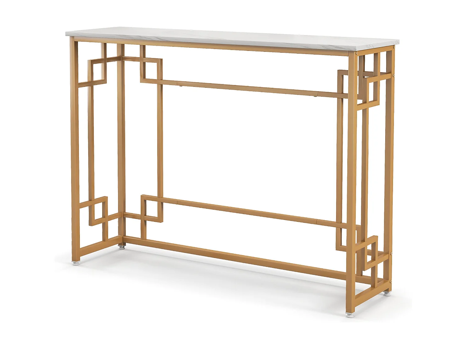 Consoletafel, marmer, goud, ingang, smal, haltafel met geometrisch metalen frame, bijzettafel, 110 x 30 x 81 cm, voor woonkamer, hal, entree VH33425