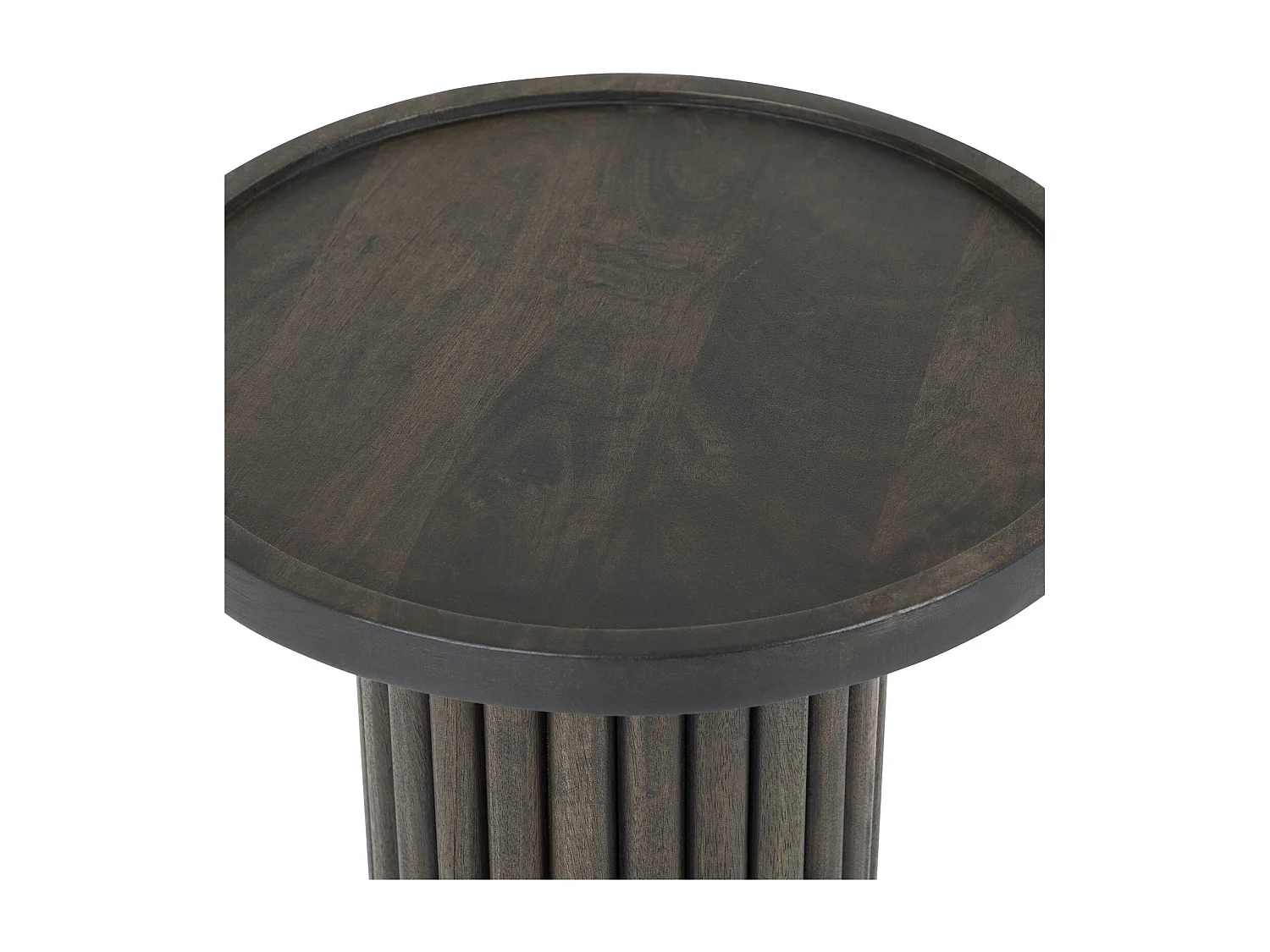 Table d'appoint BEJAH 55 cm Ronde, En Bois Massif Brun avec Socle en Marbre Blanc, Bout de Canapé pour Salon Design Cannelé