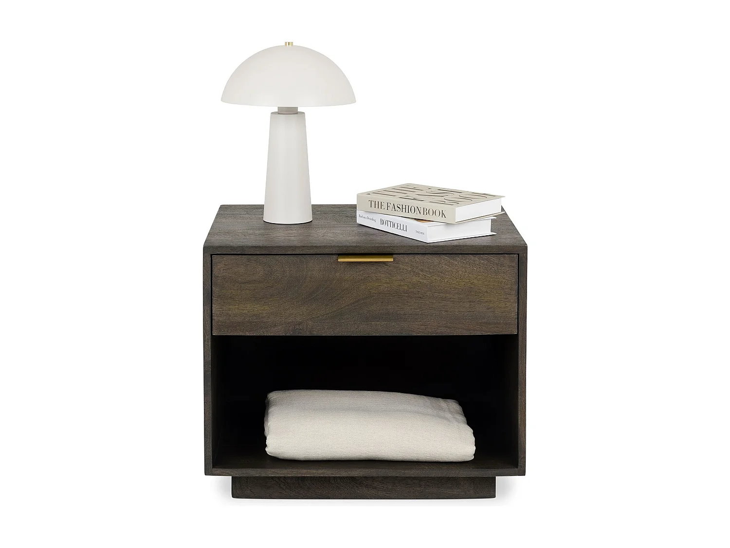 Table de Chevet BORA, 1 Tiroir en Bois Massif Brun, Design Élégant, Table de Nuit avec Niche Ouverte pour Rangement