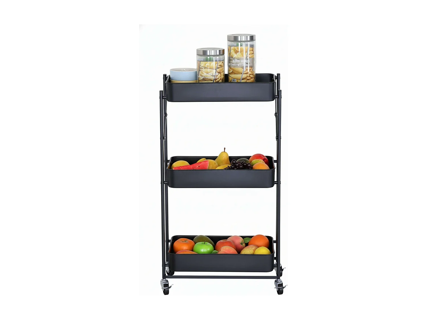 Carrito auxiliar cocina 3 baldas ruedas negro 45x77x29 cm