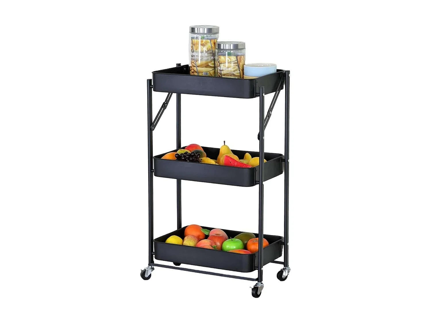 Carrito auxiliar cocina 3 baldas ruedas negro 45x77x29 cm