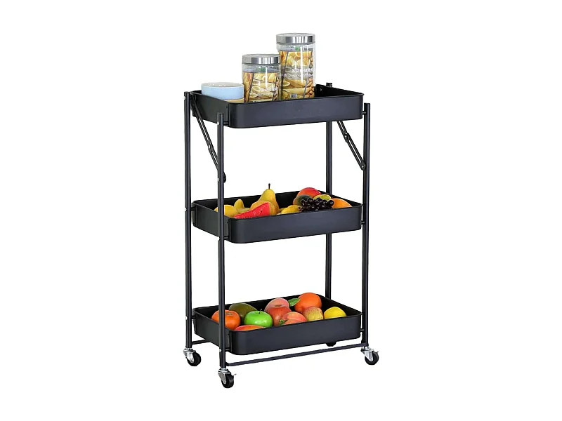Carrito auxiliar cocina 3 baldas ruedas negro 45x77x29 cm