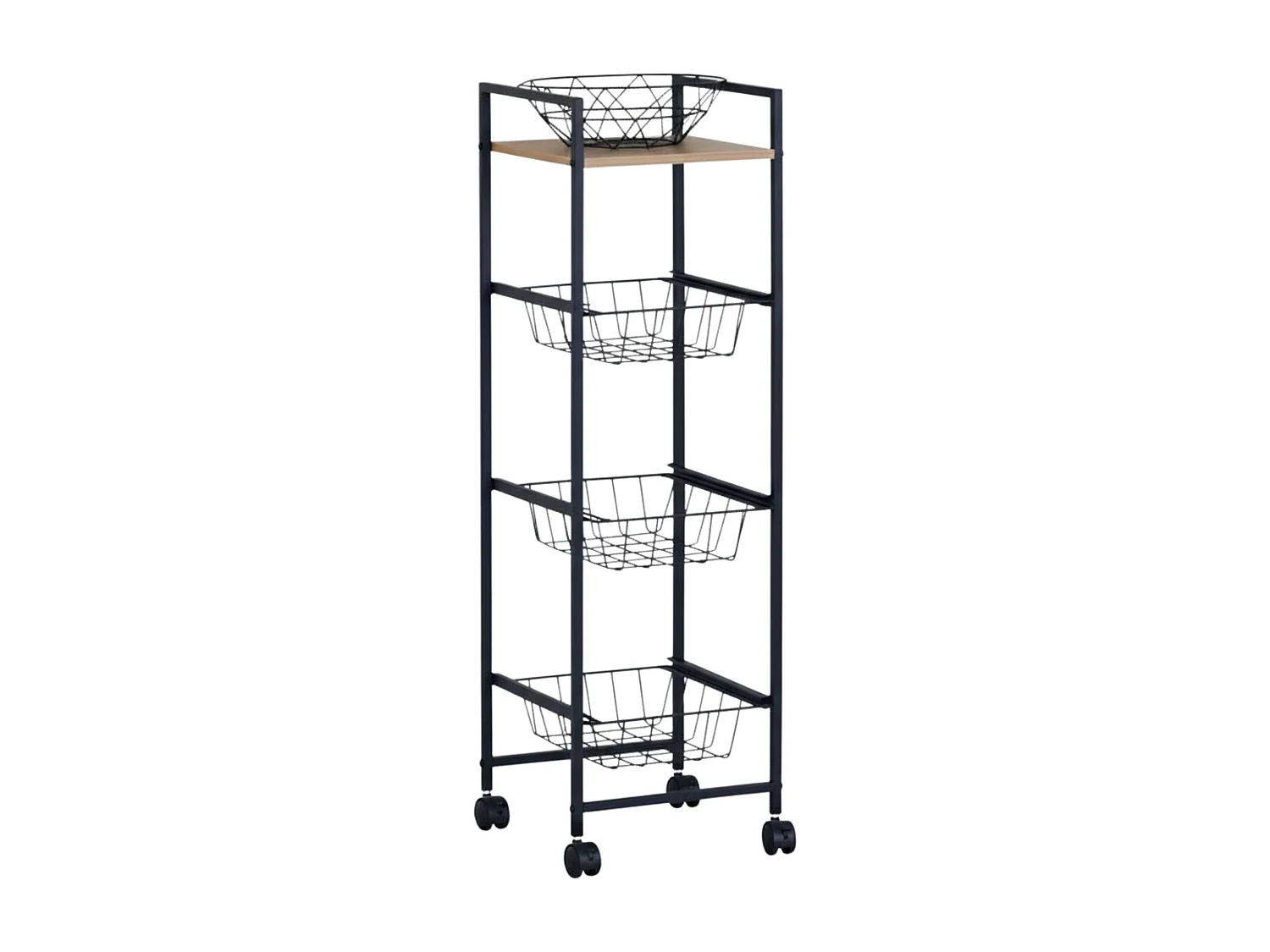 Carrito auxiliar cocina frutero ruedas roble cambrian/negro 1 balda 3 cestos 29x95 cm