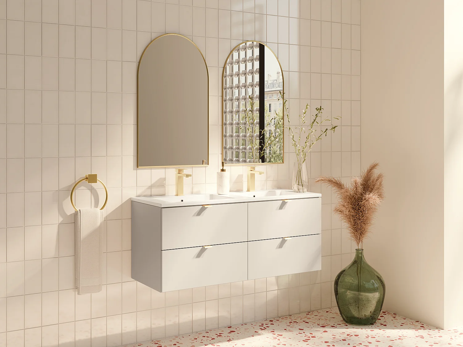 Mobile sotto lavabo sospeso Beige 120 cm - LAVENA