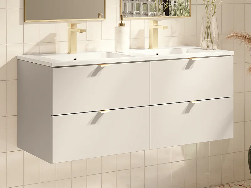 Meuble de salle de bain suspendu avec vasque à encastrer - Beige - 120 cm - LAVENA