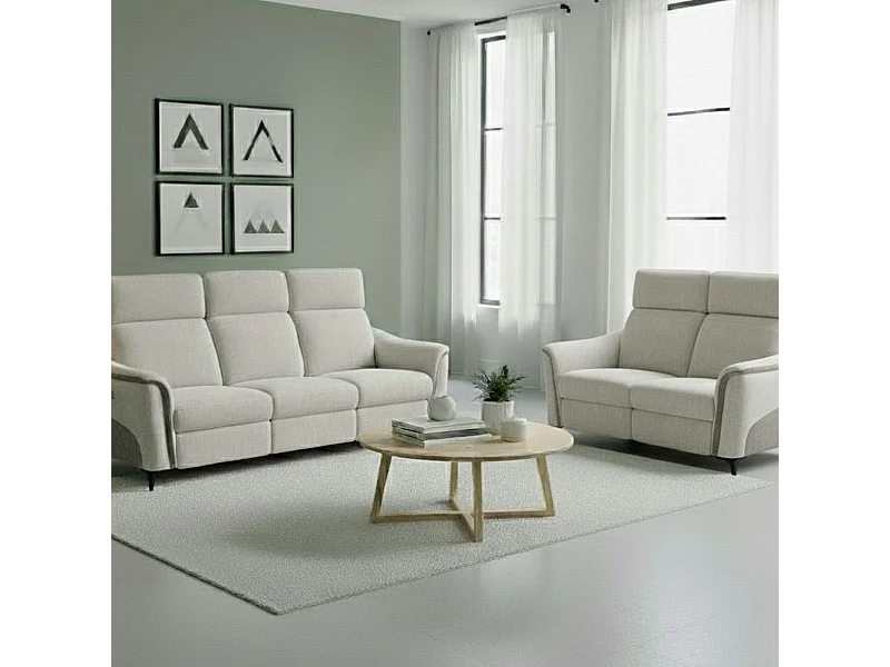 Ensemble canapé relax électrique 3 places + canapé fixe 2 places tissu maillé gris - SOLLYS