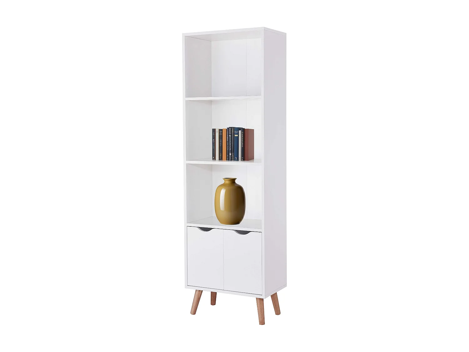 Estante Fiano com 3 prateleiras e 2 portas dobráveis ​​inferiores, 160x50x30 cm