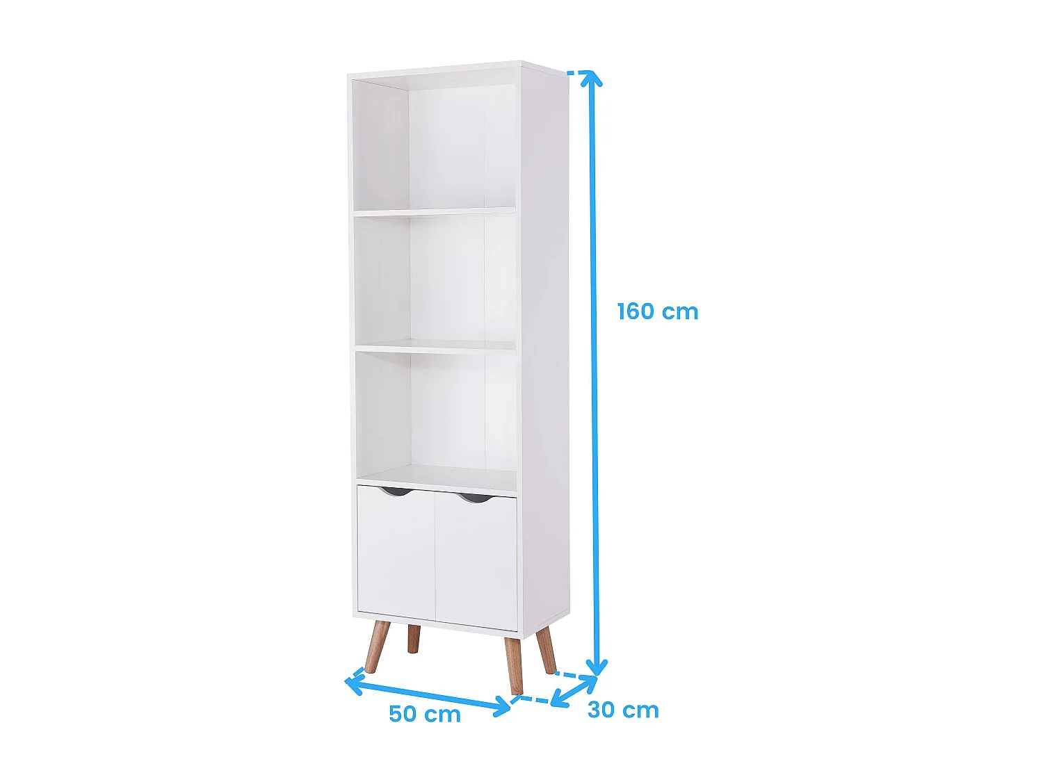 Estante Fiano com 3 prateleiras e 2 portas dobráveis ​​inferiores, 160x50x30 cm