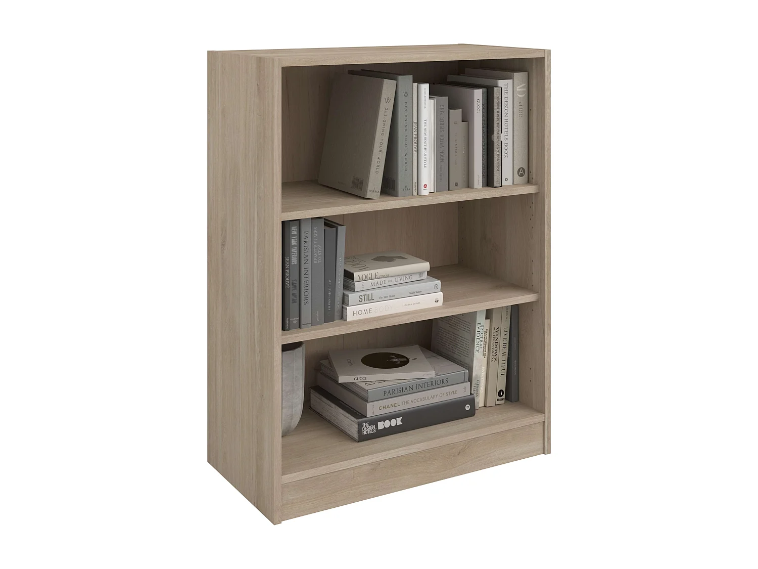 Estantería Veltis melamina 3 espacios roble japonés y blanco 106x79x40 cm