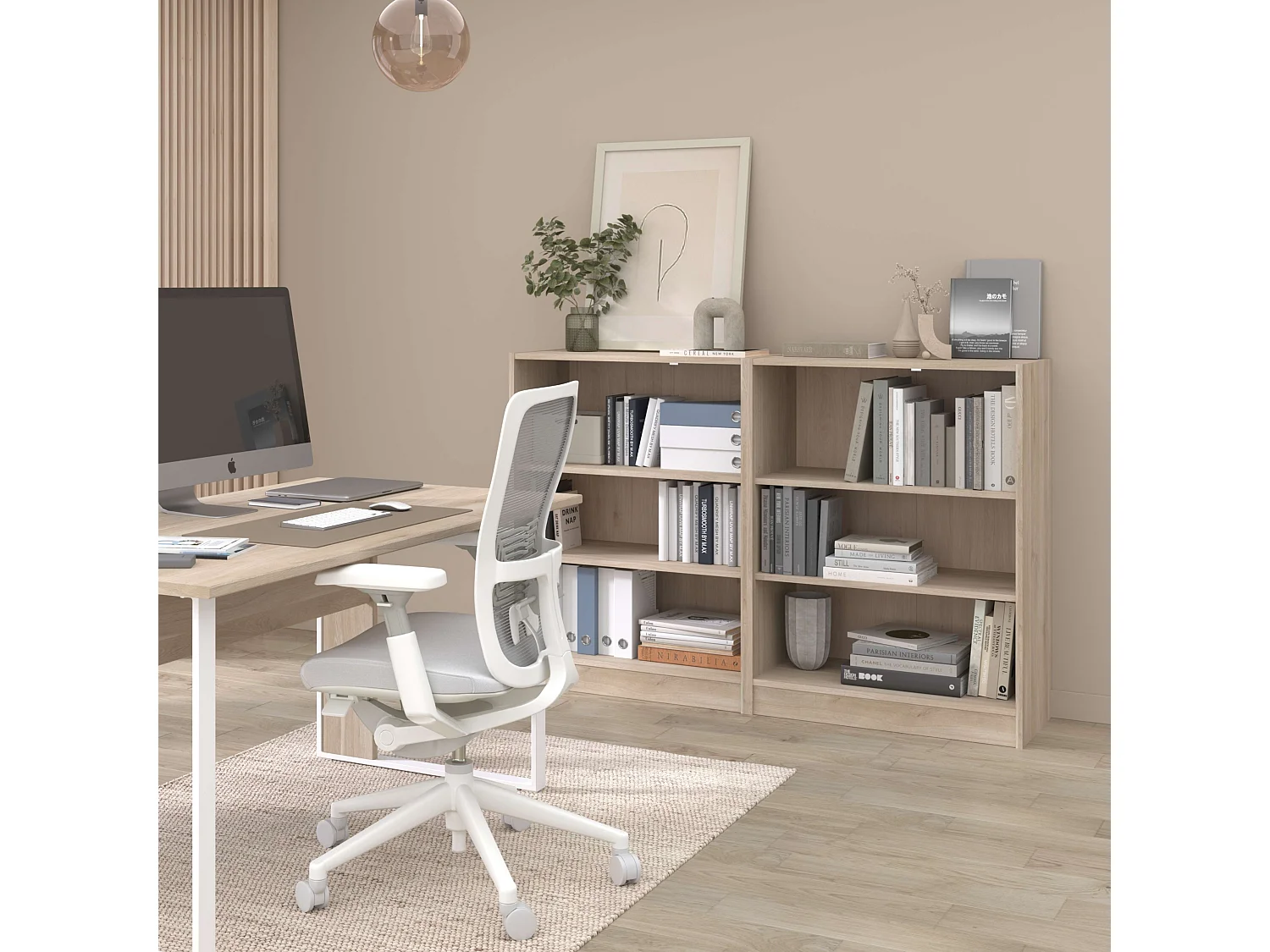 Estante Veltis em melamina com 3 compartimentos, carvalho japonês e branco, 106x79x40 cm