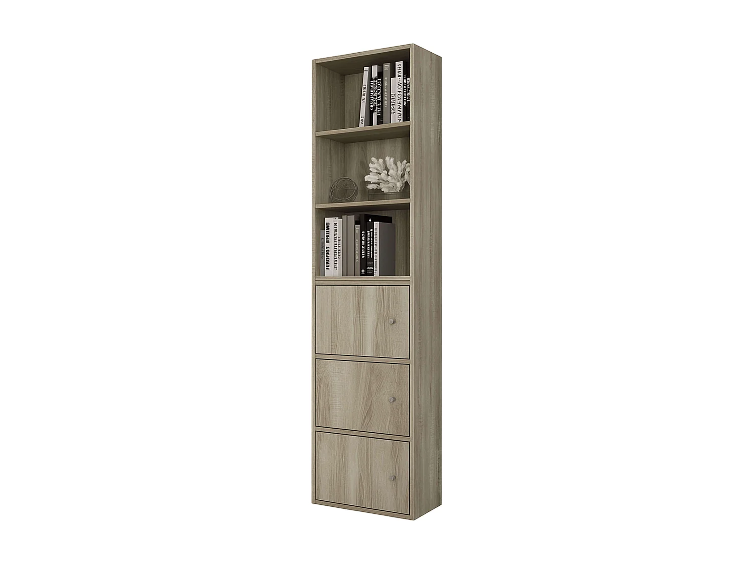 Estante Plea: 1 armário com 3 portas e 1 prateleira com 3 níveis, 184x42x29 cm