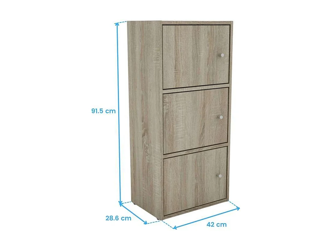 Estante Plea: 1 armário com 3 portas e 1 prateleira com 3 níveis, 184x42x29 cm
