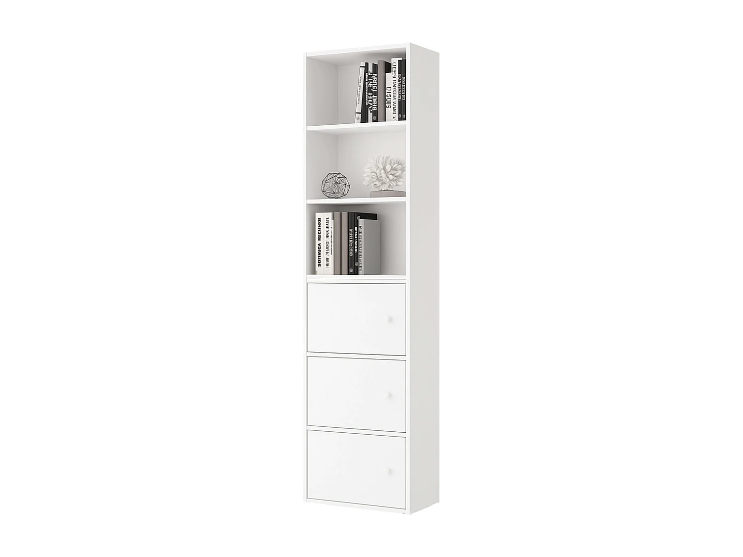 Plea salón 1 armario 3 puertas y 1 estantería 3 niveles blanco 184x42x29 cm