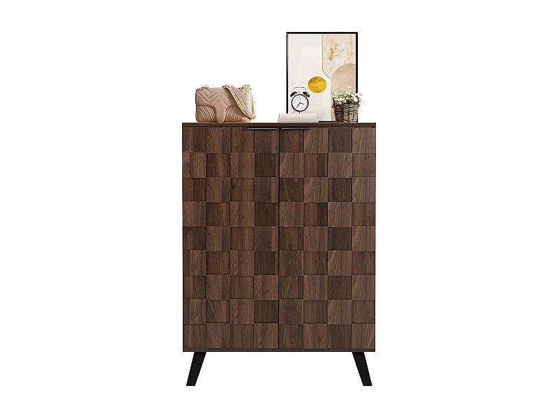Moderner Schuhschrank mit 5 Fächern aus dunklem Holz – 80 x 35,5 x 110 cm – Spanplatte – dunkel natur