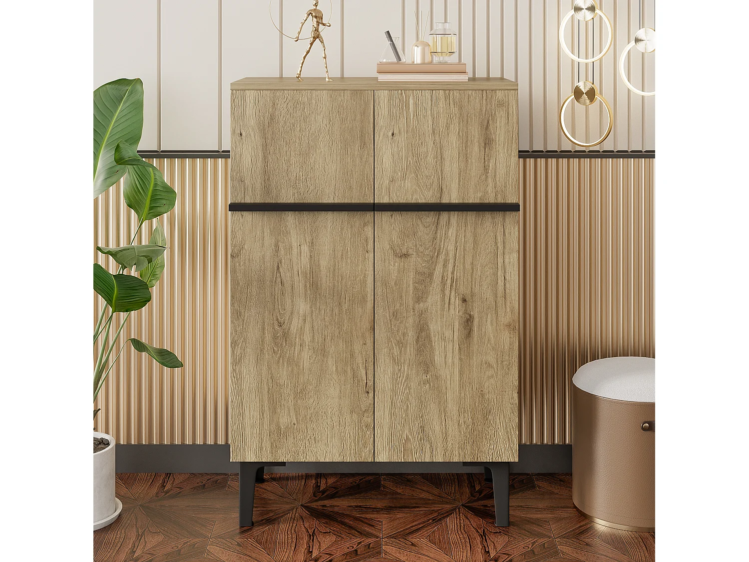 Moderner Schuhschrank für den Eingangsbereich – 60 x 34,5 x 95 cm – mit 2 Türen und verstellbaren Einlegeböden – Spanplatte – natur