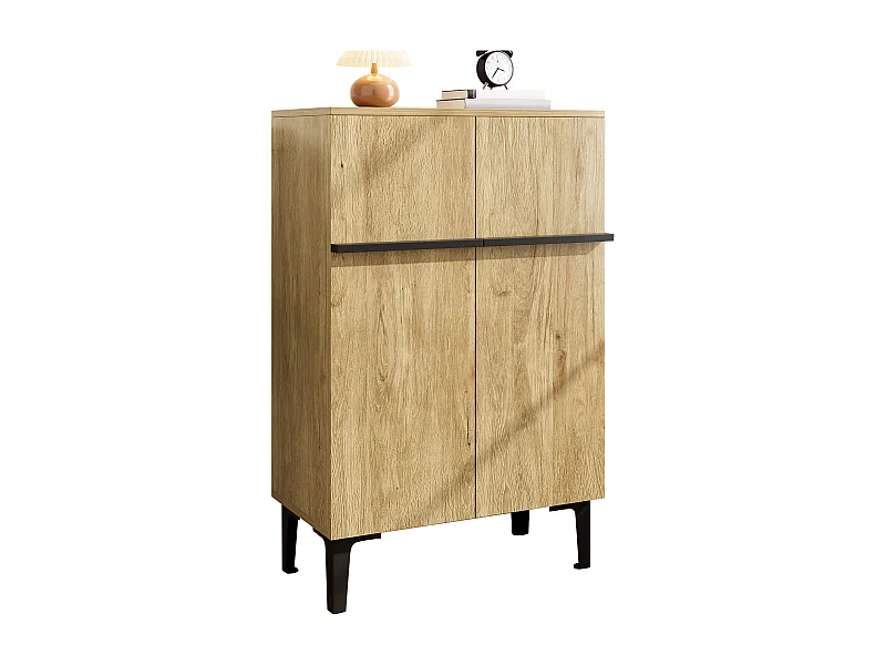 Moderner Schuhschrank für den Eingangsbereich – 60 x 34,5 x 95 cm – mit 2 Türen und verstellbaren Einlegeböden – Spanplatte – natur