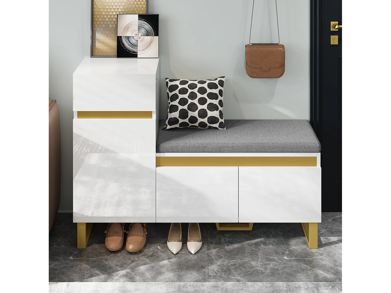 Schuhschrank für den Eingangsbereich – 120 x 35 x 85 cm – mit 2 Türen, 1 Schublade und Sitzbank – MDF – weiß