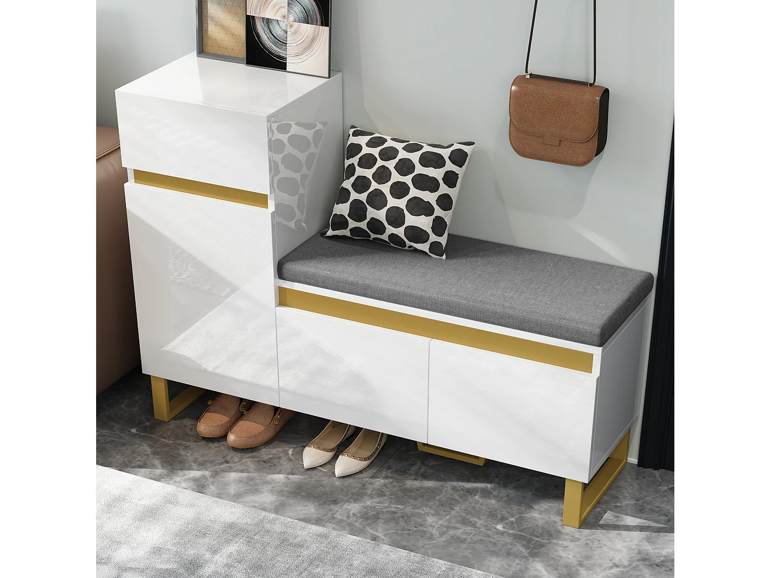 Schuhschrank für den Eingangsbereich – 120 x 35 x 85 cm – mit 2 Türen, 1 Schublade und Sitzbank – MDF – weiß