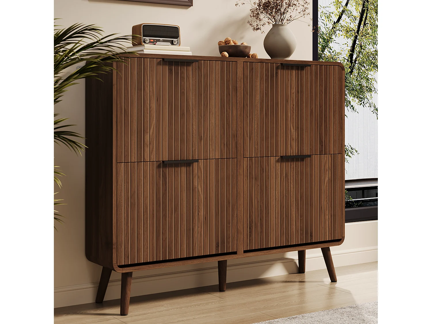 Modernt skoskåp i valnöt - 105 x 24 x 90 cm - med 2 hyllor - MDF - brun