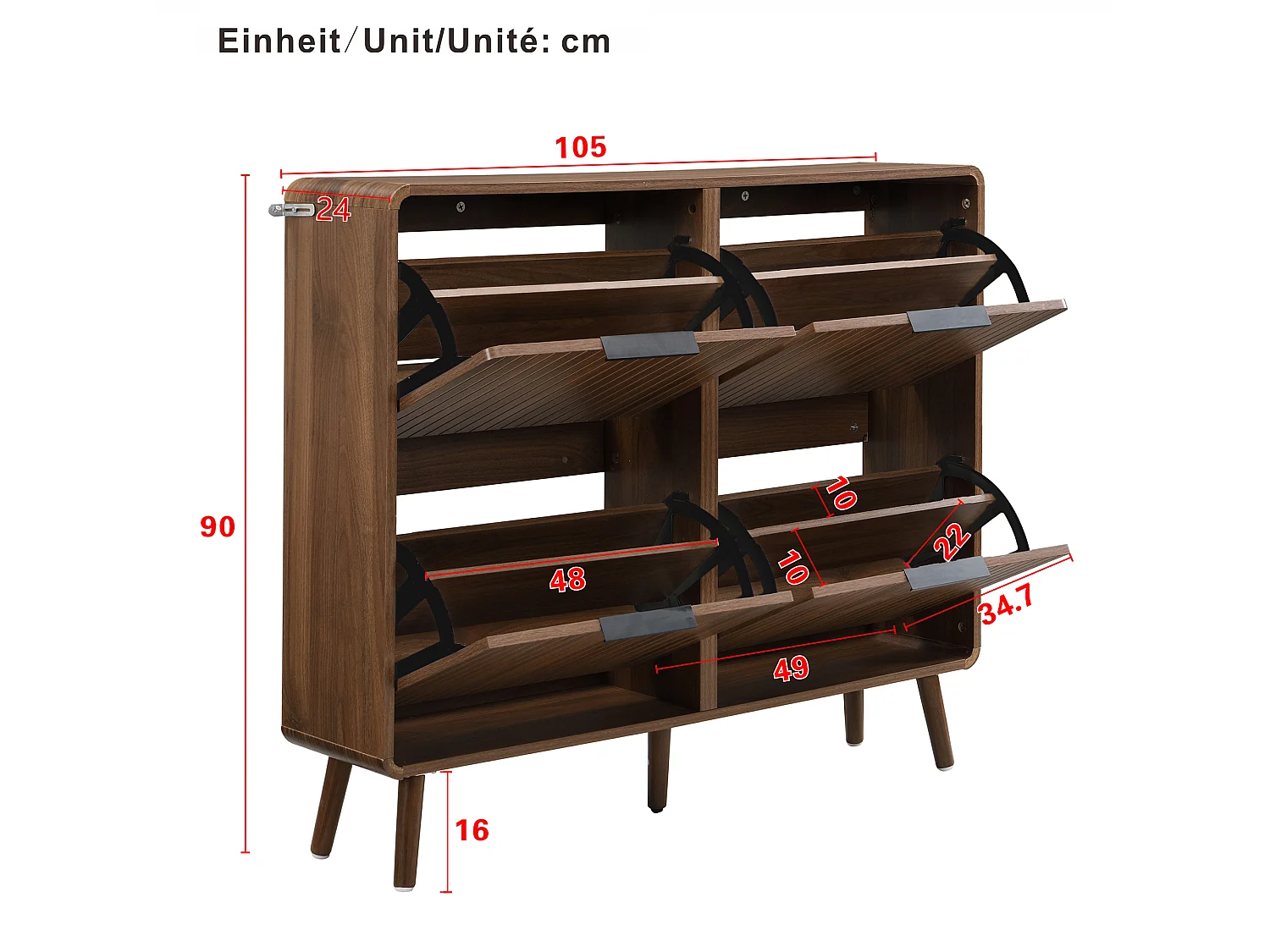 Modernt skoskåp i valnöt - 105 x 24 x 90 cm - med 2 hyllor - MDF - brun