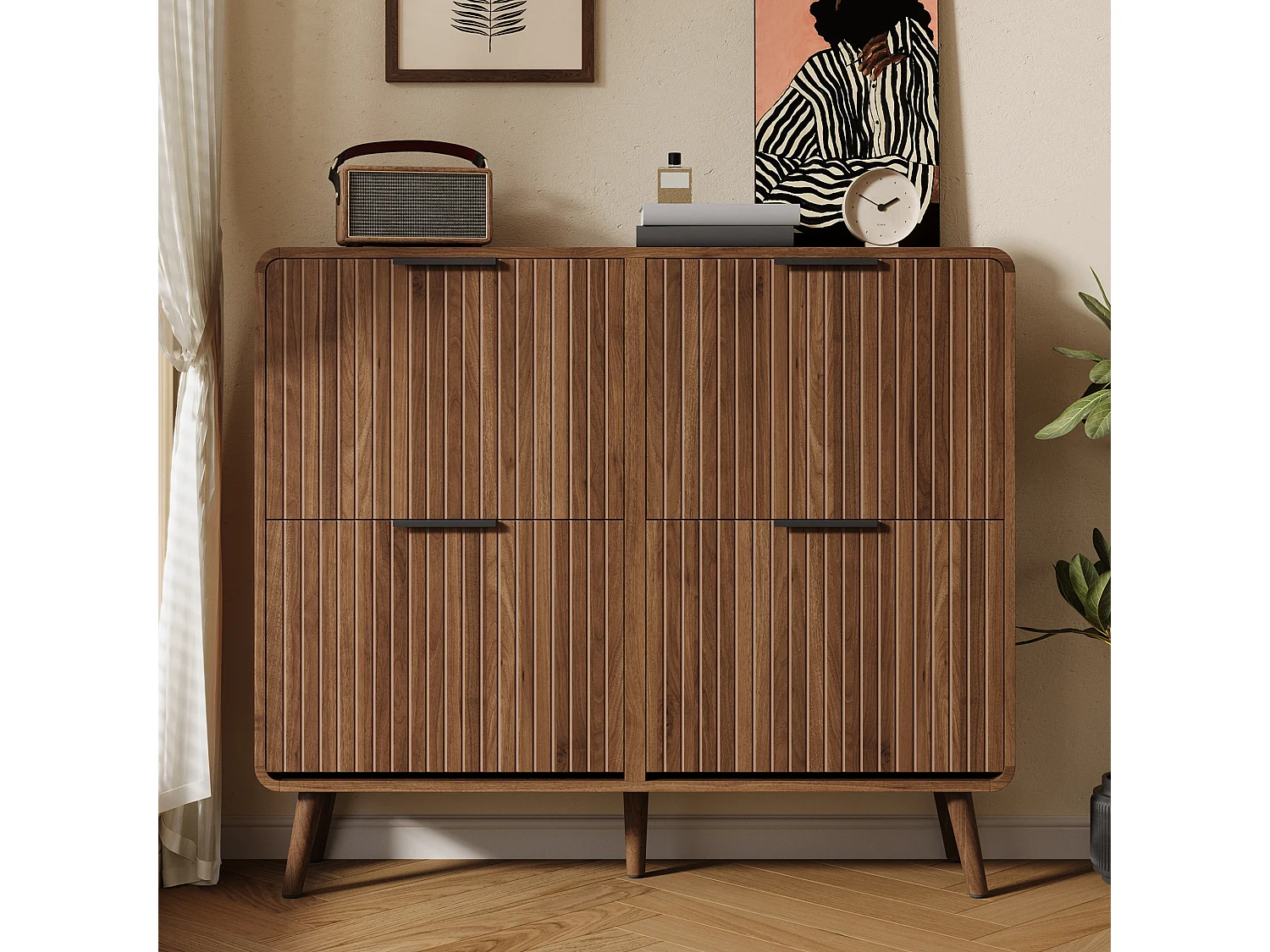 Modernt skoskåp i valnöt - 105 x 24 x 90 cm - med 2 hyllor - MDF - brun