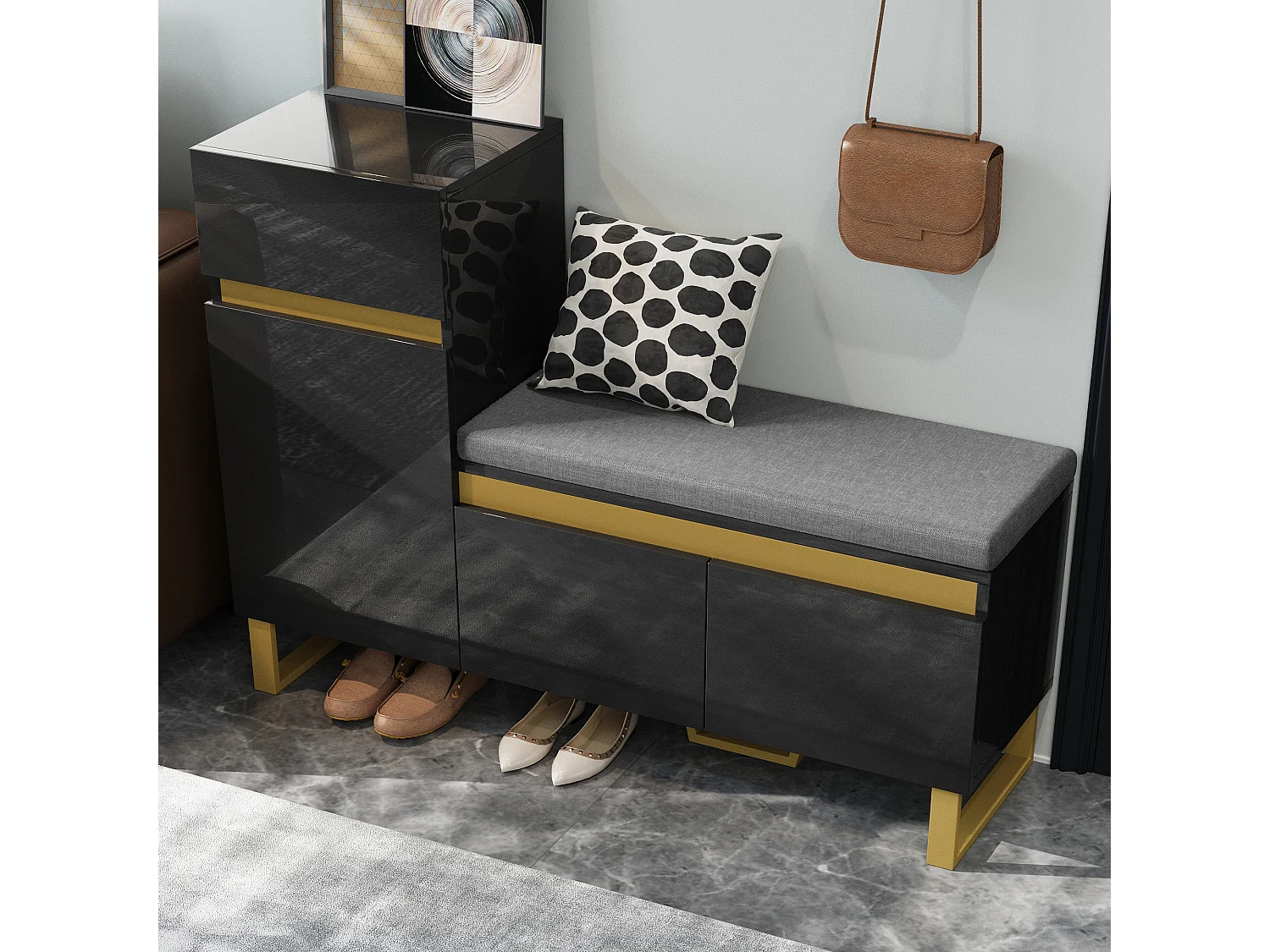 Schuhschrank für den Eingangsbereich – 120 x 35 x 85 cm – mit 2 Türen + 1 Schublade + Sitzbank – MDF – schwarz