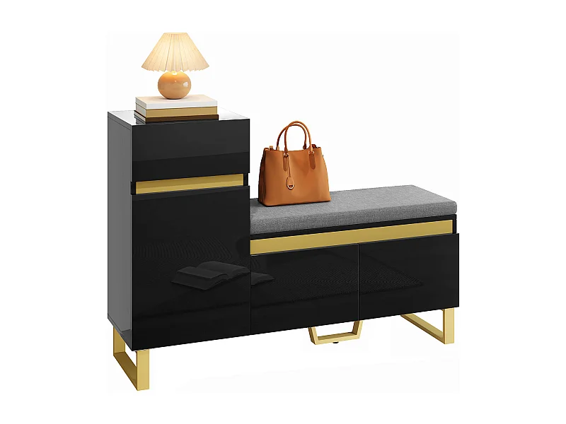 Schuhschrank für den Eingangsbereich – 120 x 35 x 85 cm – mit 2 Türen + 1 Schublade + Sitzbank – MDF – schwarz