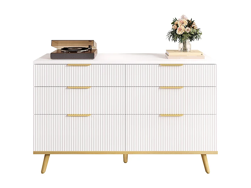Moderne Kommode mit 6 Schubladen und Beinen in Holzoptik – 120 x 40 x 76,5 cm – für Wohnzimmer/Schlafzimmer/Flur – Spanplatte – weiß